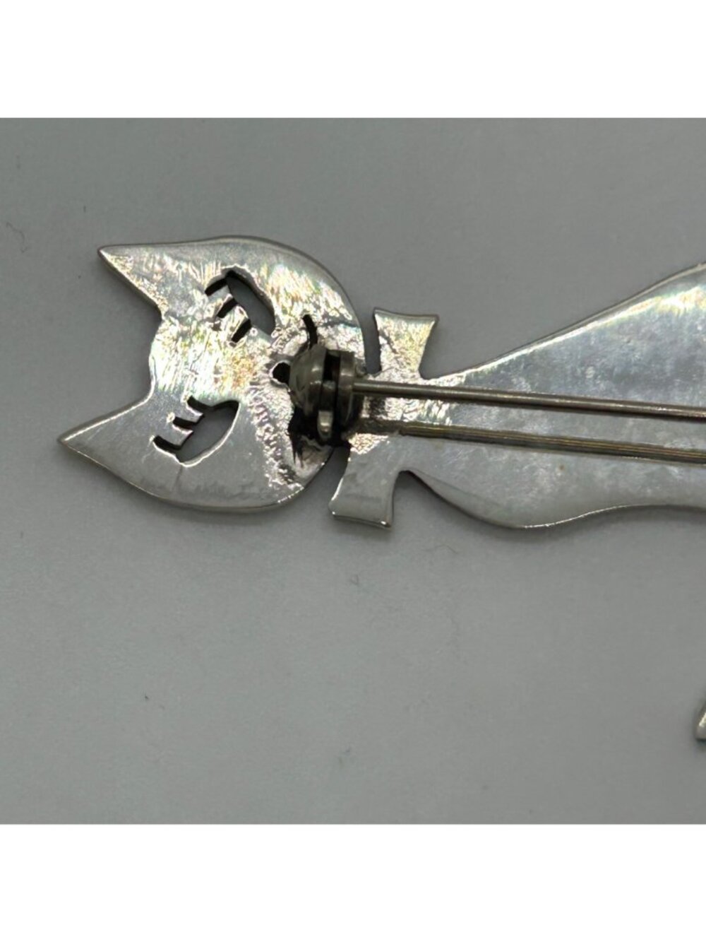 Vintage Sterling Silver Cat Brooch Pin 925 Mexico Handmade 2 Inches 1989 - Picture 6 of 11
